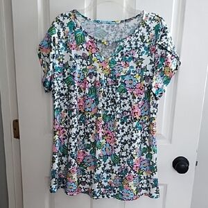 Amazon Multicolor Floral Women's Short Sleeve Top